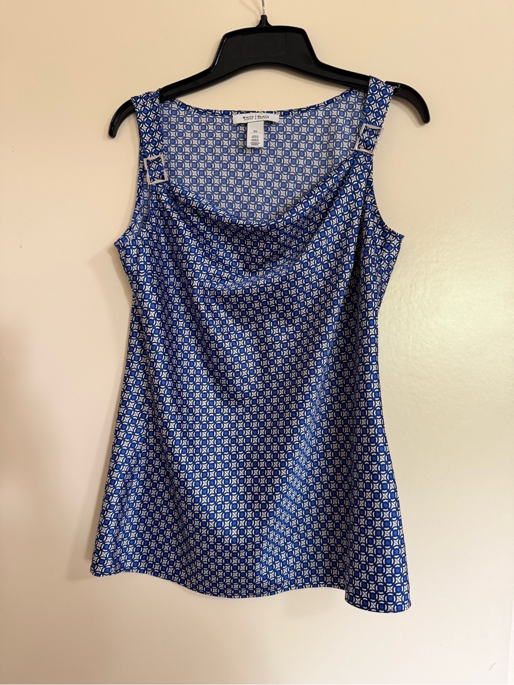 White House Black Market Sleeveless Geometric Blue Sliver Pullover Blouse Top XS